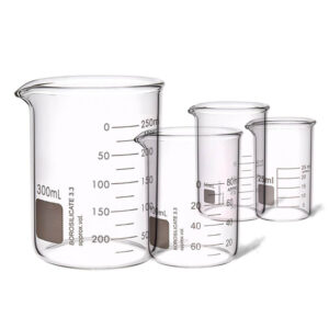Breacks, low from, graduated with spout made of low expansion 3.3 borosilicate glass