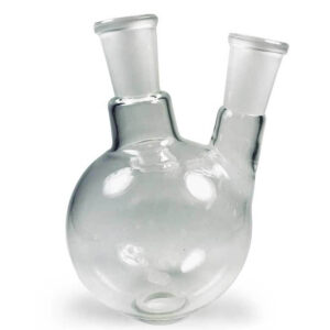 Flask, boiling, round bottom, two nacks, centre and one angled side neck, I/C joint made of low expansion 3.3 borosilicate glass