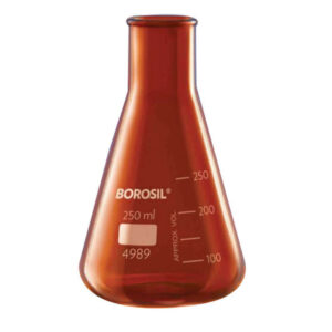 Flask, Eerlenmeyer, graduated, Amber, made of low expansion 3.3 borosilicate glass