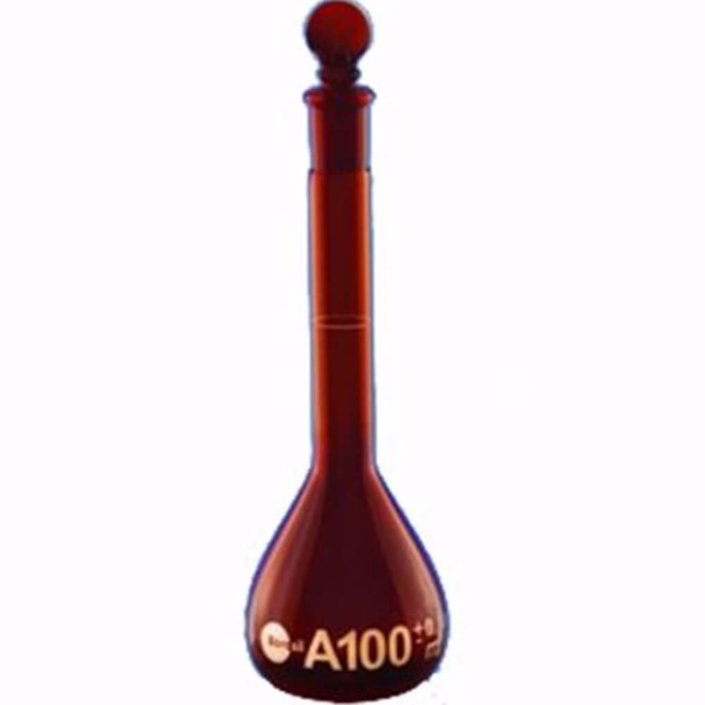 Flask, Volumetric, Amber, with I/C stopper, made of low expansion 3.3 borosilicate glass