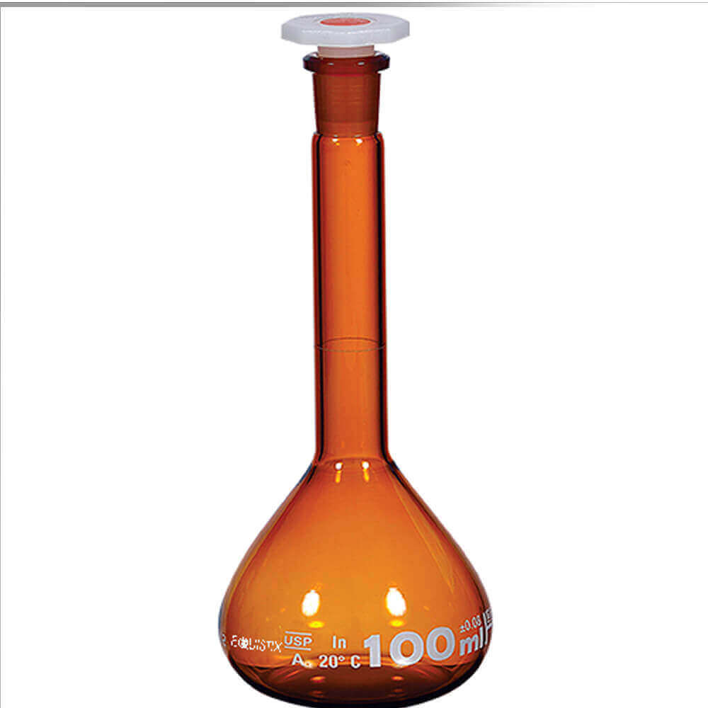 Flask, Volumetric, with I/C stopper, Amber , made of low expansion 3.3 borosilicate glass