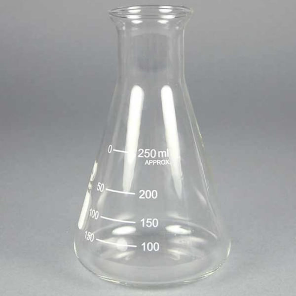 Flask, Eelenmeyer, conical, with I/C stopper, made of low expansion 3.3 borosilicate glass